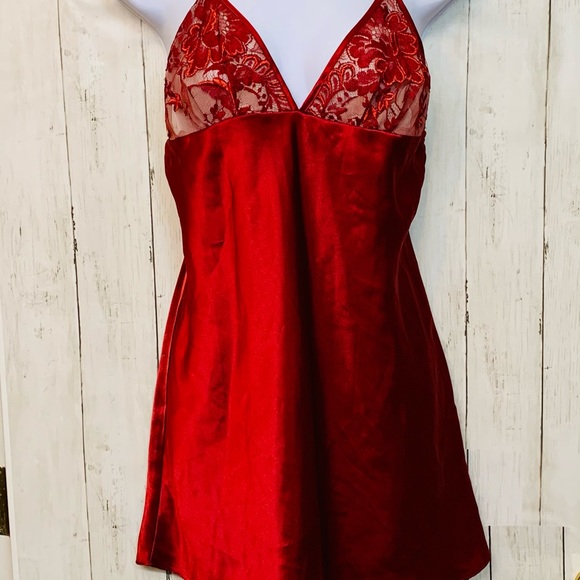 Vintage Rich Red Satin Slip Dress Nighty VS M - Picture 2 of 10